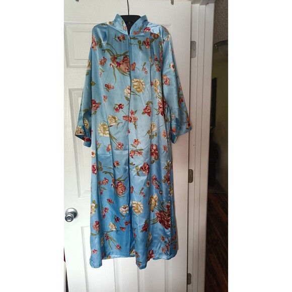 Vintage One Hanes Place Kaftan Dress Housecoat Sz Small Blue Floral Cottagecore - Picture 8 of 9